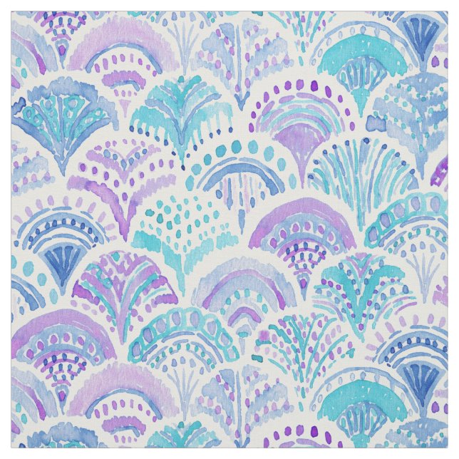 MERMAID DAYDREAMS Watercolor Boho Beach Fish Scale Stoff (Muster)