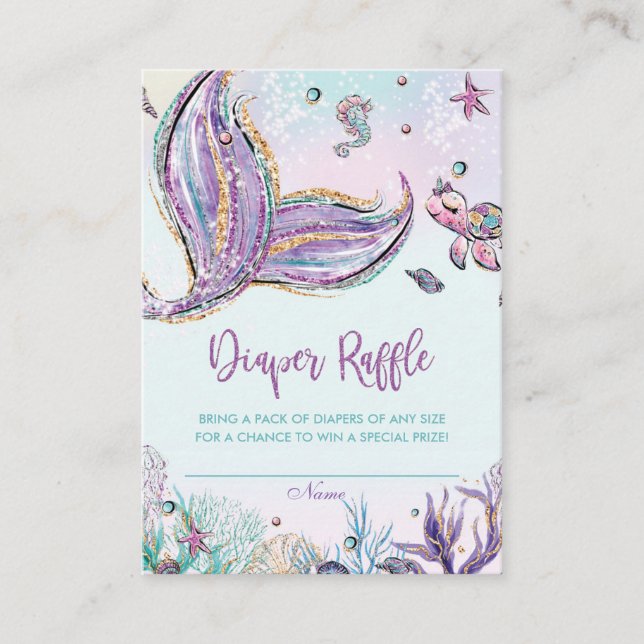 Mermaid Diaper Raffle Tickets Babydusche einfügen Begleitkarte (Vorderseite)