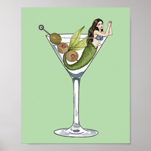 Mermaid Dirty Martini Wasserfarben Kunst drucken Poster (Vorne)