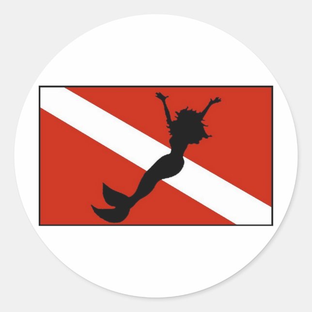 Mermaid Diver Flag Runder Aufkleber (Vorderseite)