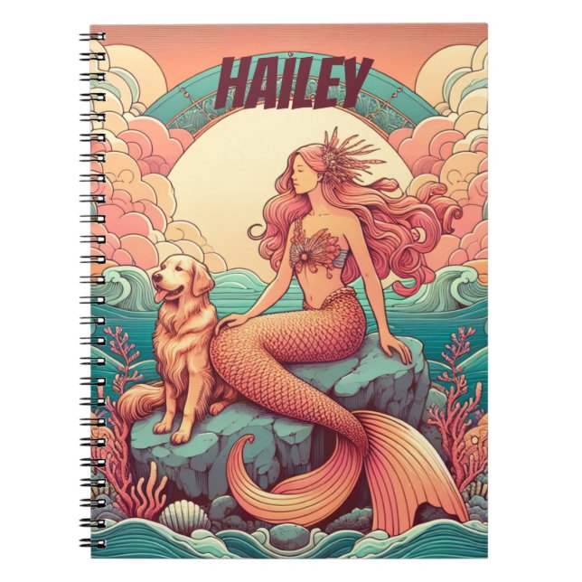 Mermaid Dog Lover Notebook Personalisiert Journal Notizblock (Vorderseite)