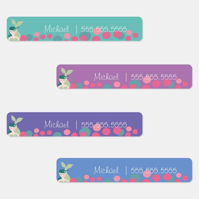 Mermaid Dot School Lunch Name Number Labels Etiketten (Gruppe)