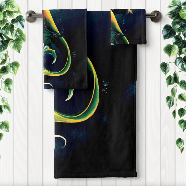 Mermaid Dragon Fantasy Blue Badhandtuch Set (Von Creator hochgeladen)