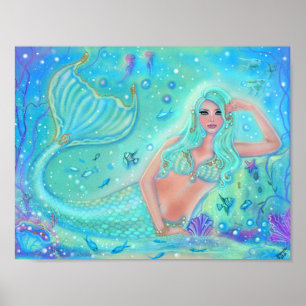Mermaid Eira with tropical fish by Renee Lavoie Poster