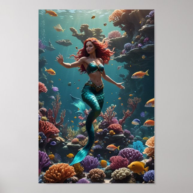 Mermaid enjoying the reef poster (Vorne)