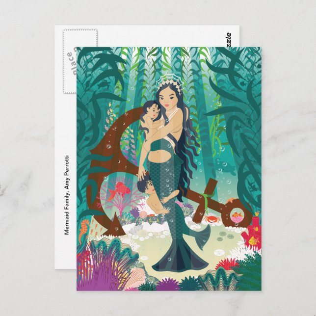 Mermaid Family Postcard Postkarte (Vorne/Hinten)