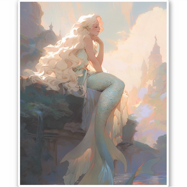 Mermaid Fantasy Art Aufkleber (Vorderseite)