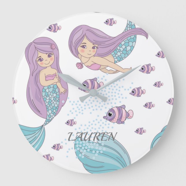 Mermaid Fantasy Art Große Wanduhr (Vorderseite)