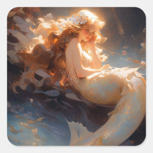 Mermaid Fantasy Art Quadratischer Aufkleber