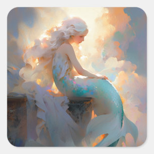 Mermaid Fantasy Art Quadratischer Aufkleber