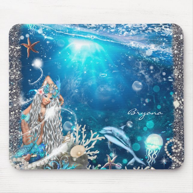 Mermaid Fantasy Blonde verzauberter Strandcomputer Mousepad (Vorne)