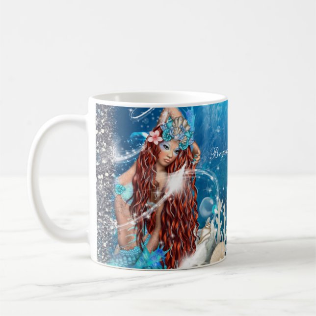 Mermaid Fantasy Red Head Verzauberter Strand Tasse (Links)