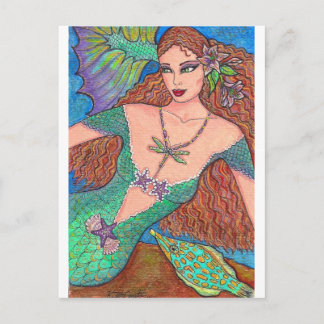 Mermaid Fantasy "The Dragonfly Necklace" Art Postkarte