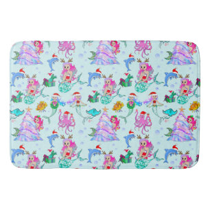 Mermaid feiert Weihnachten mit Freunden Badematte