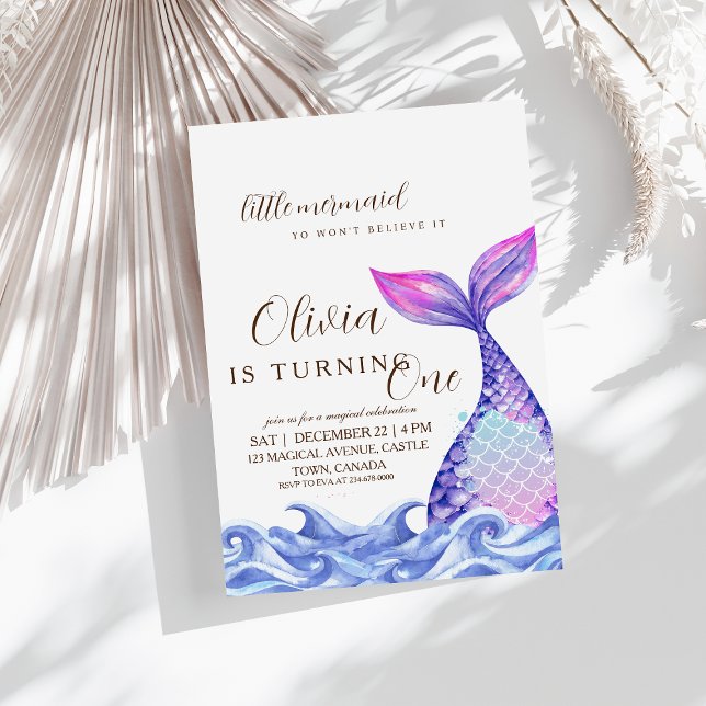 Mermaid First Birthday Party Niedliches Meer Einladung (Von Creator hochgeladen)