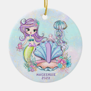 Mermaid First Birthday   Whimsischer Keepake Keramik Ornament