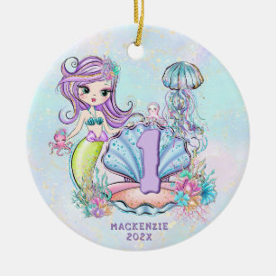 Mermaid First Birthday   Whimsischer Keepake Keramik Ornament