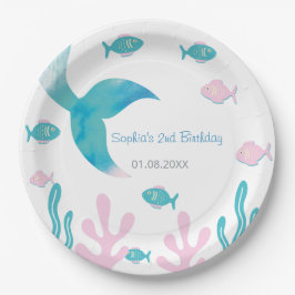 Mermaid Fish Pastel Pink Blue Birthday  Pappteller