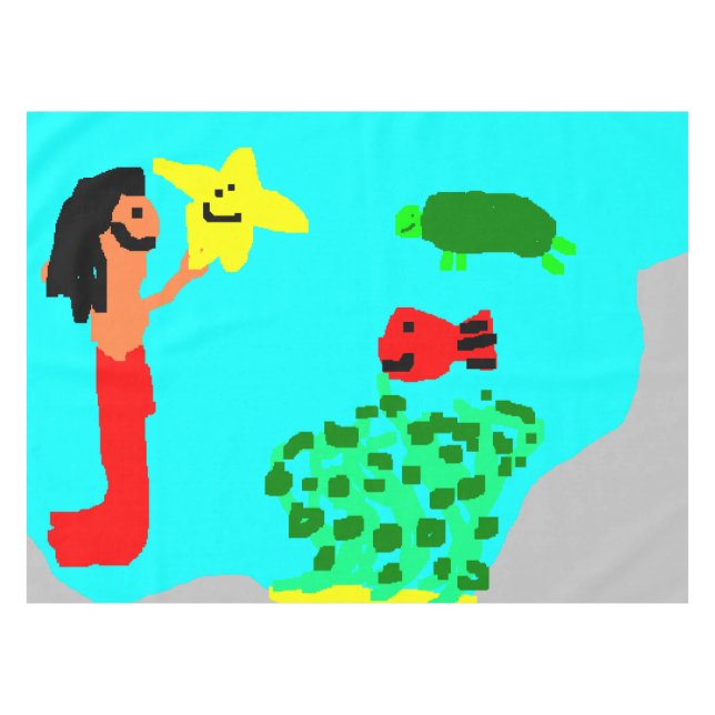 Mermaid Fish Star Turtle Ocean Kids Art Tableclout Tischdecke (Vorderseite (Horizontal))