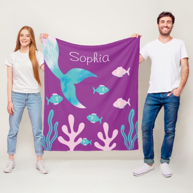 Mermaid Fish Under the Sea Pastel Purple Girls  Fleecedecke (Beispiel)