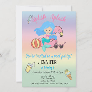 Mermaid Flamingo Float Pool Party Geburtstag Einladung