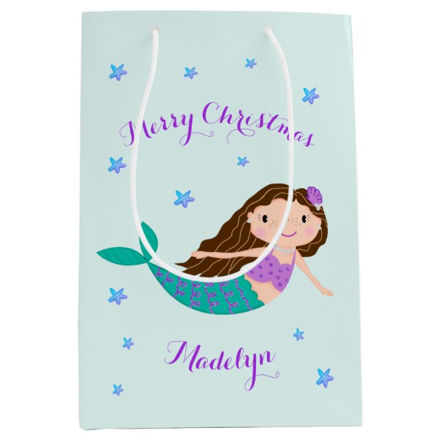 Mermaid Frohe Weihnachten Personalisiert Mittlere Geschenktüte (Vorderseite)