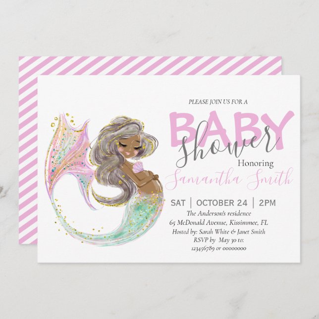 Mermaid Future Mama Babydusche. Unter dem Meer. Ankündigung (Vorne/Hinten)