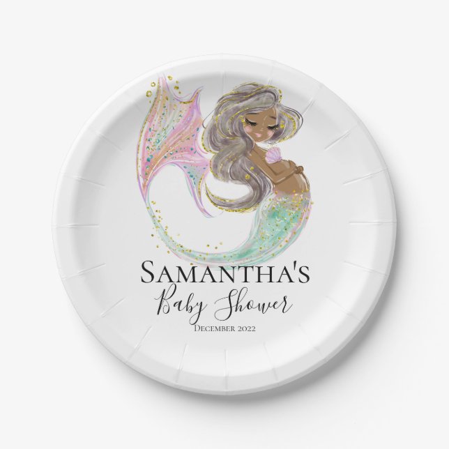 Mermaid Future Mama Babydusche. Unter dem Meer. Pappteller (Vorderseite)