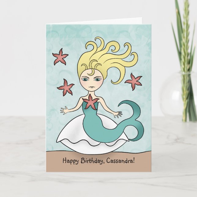 Mermaid Geburtstag personalisiert Karte (Vorderseite)