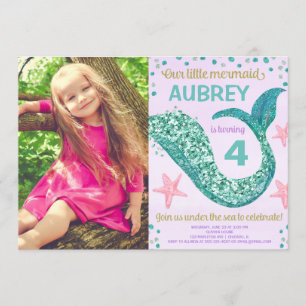 Mermaid Geburtstag rosa lila aquamariner Glitzer F Einladung
