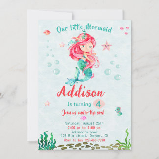 Mermaid Geburtstagsausschreibung Im Meer Party Einladung