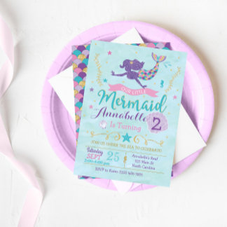 Mermaid Geburtstagsparty Einladung Lila Pink Gold