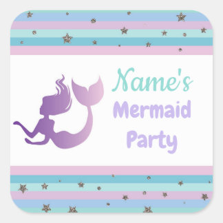 Mermaid Geburtstagsparty Glitzer Girl Kinder Stick Quadratischer Aufkleber