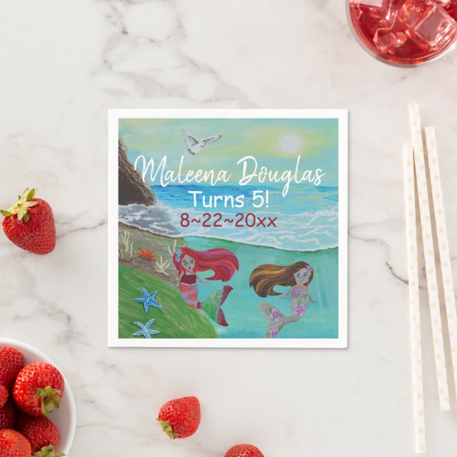 Mermaid Geburtstagsparty, Niedlicher Roter Türkis Serviette (Beispiel)