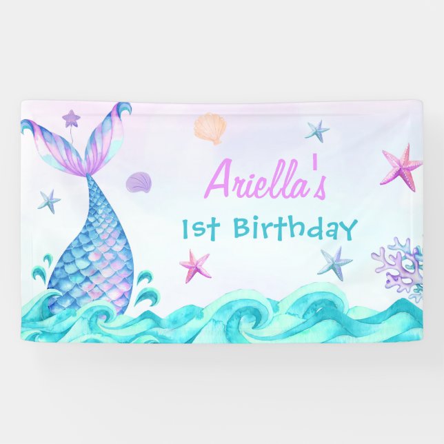 Mermaid Girl 1. Geburtstag Party Banner (Horizontal)