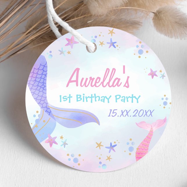 Mermaid Girl 1. Geburtstag Party Geschenkanhänger (Von Creator hochgeladen)
