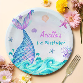 Mermaid Girl 1. Geburtstag Party Pappteller
