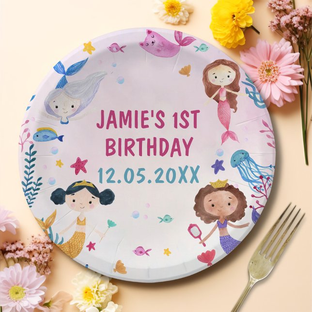 Mermaid Girl 1. Geburtstag Party Pappteller (Von Creator hochgeladen)