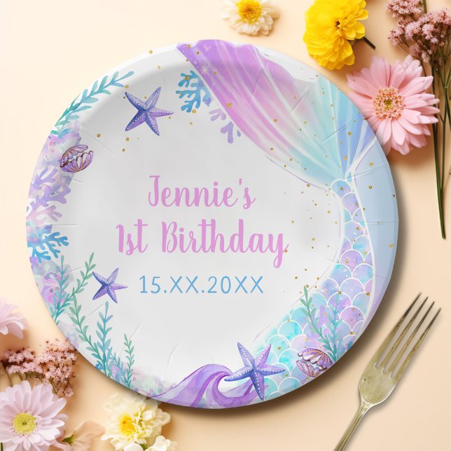 Mermaid Girl 1. Geburtstag Party Pappteller (Von Creator hochgeladen)