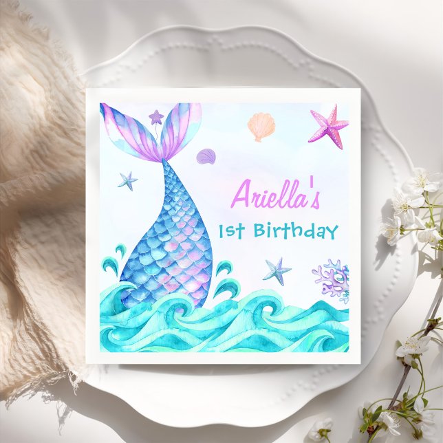 Mermaid Girl 1. Geburtstag Party Serviette (Von Creator hochgeladen)