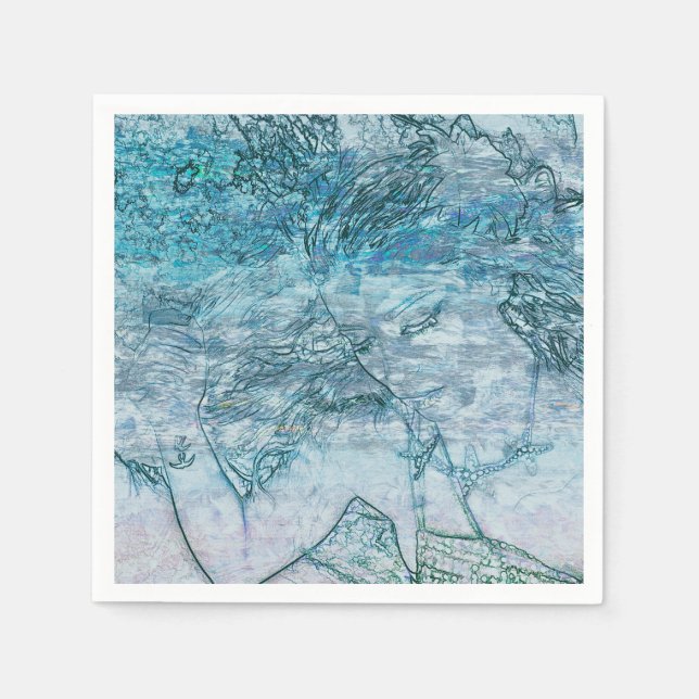 Mermaid Girl Aquamarin Green Blue Nautical Ocean W Serviette (Vorderseite)