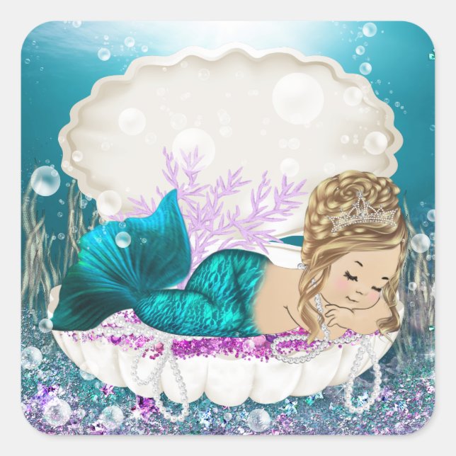Mermaid Girl Baby Shower Stickers (Vorderseite)