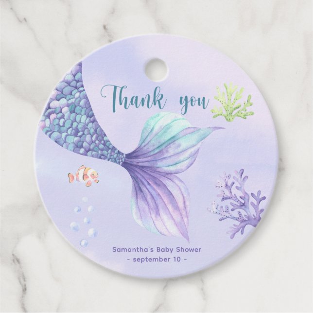 Mermaid Girl Baby Shower Vielen Dank Geschenkanhänger (Vorderseite)