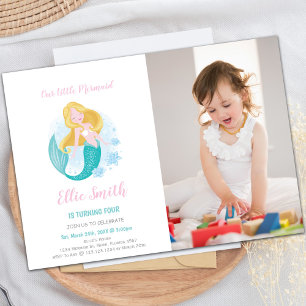 Mermaid Girl Birthday Einladung mit Foto