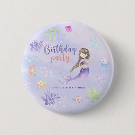 Mermaid Girl Birthday Party Button