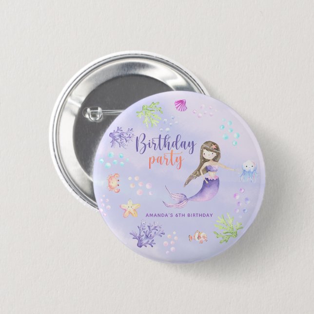 Mermaid Girl Birthday Party Button (Vorne & Hinten)