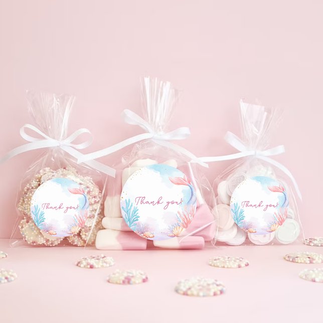 Mermaid Girl Birthday Party Danke Runder Aufkleber (Von Creator hochgeladen)