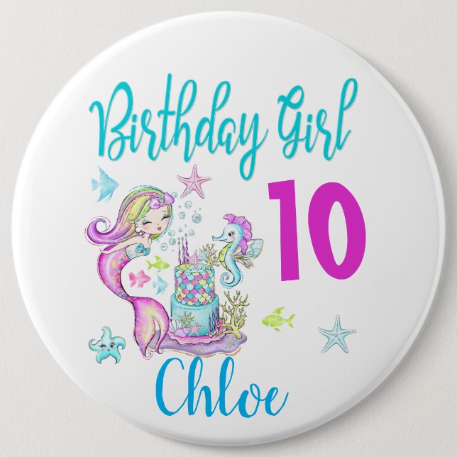 Mermaid Girl Birthday Party Group Matching Thema Button (Vorderseite)