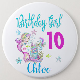 Mermaid Girl Birthday Party Group Matching Thema Button