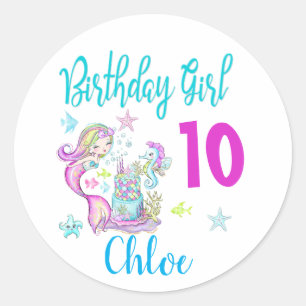 Mermaid Girl Birthday Party Group Matching Thema Runder Aufkleber